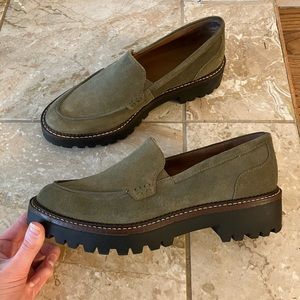Caslon Millany Loafer Suede Womens Size 8 Lug Rubber Platform Olive Green